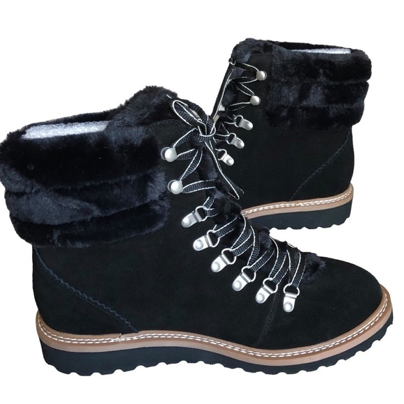 Splendid NWT Evita Lace Up Suede Faux Fur Trim Winter Boot Black Size 10 - Picture 1 of 15